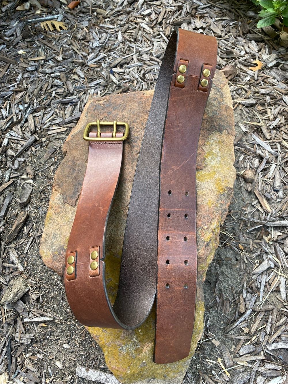 Men's Classic Brown Leather Belt with Brass Buckle